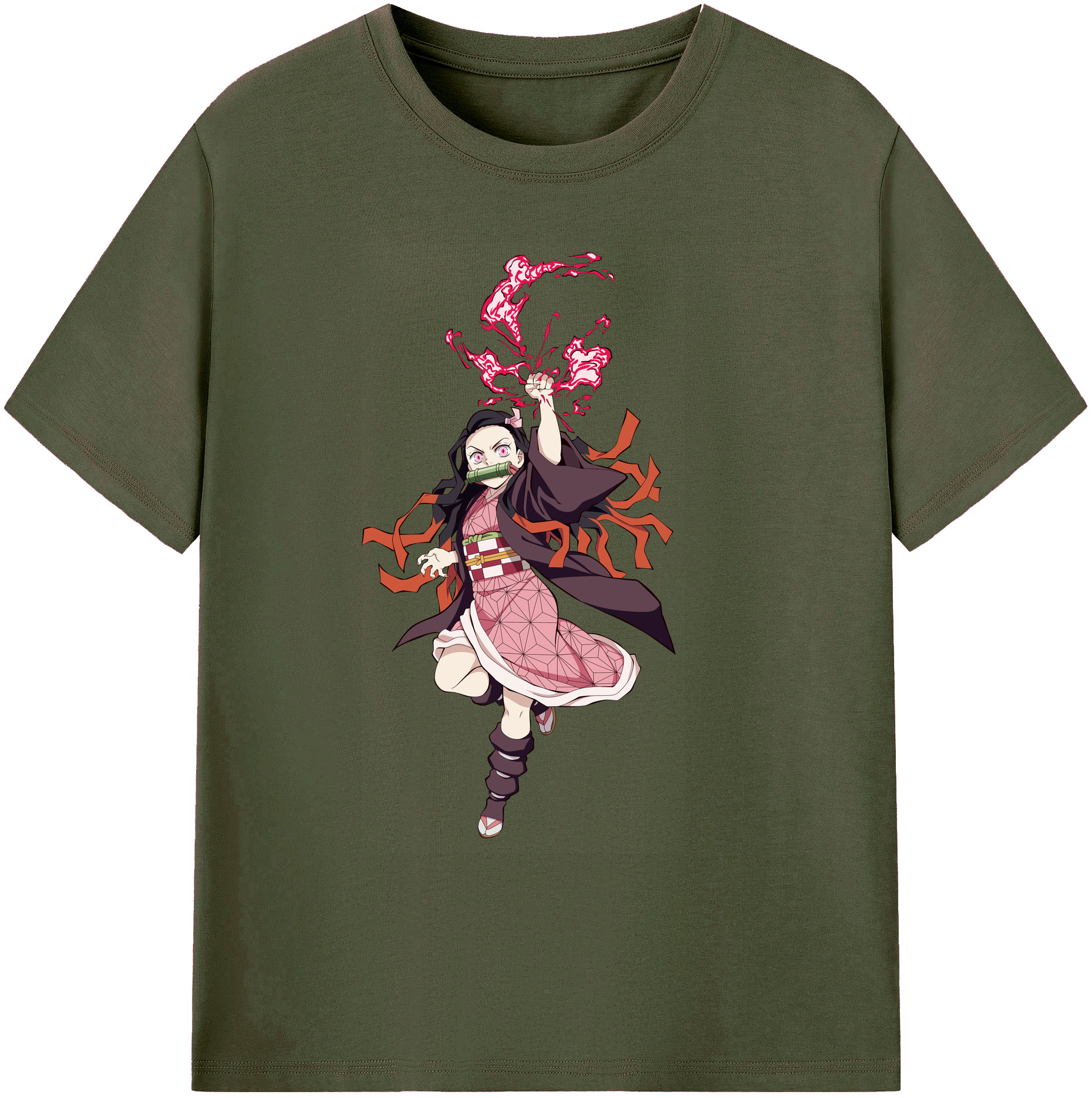 （画像用） 鬼滅の刃（きめつのやいば）竈門 禰󠄀豆子／かまど ねずこ Kamado Nezuko 綿100％ メンズ半袖Tシャツ｜肌触りやわらか＆通気性